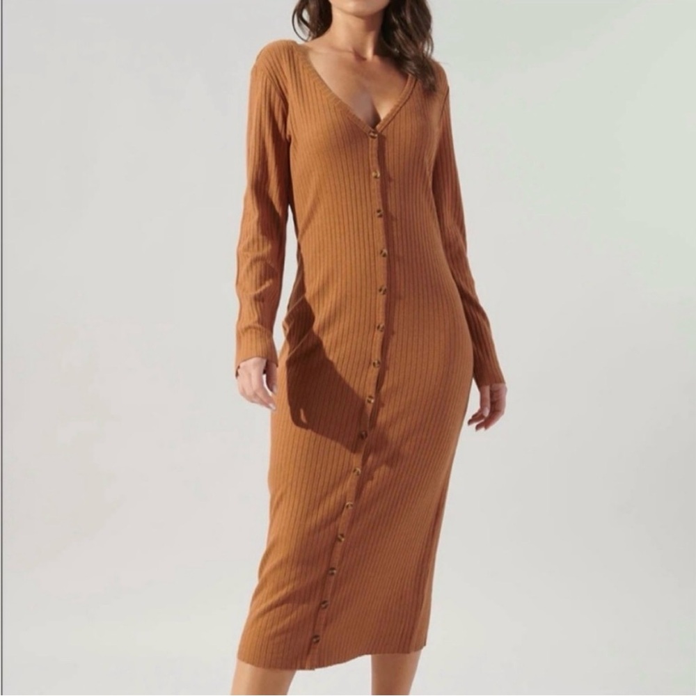 Pink Blush Midi maternity Long Sleeve Ribbed button front v neck sweater dress